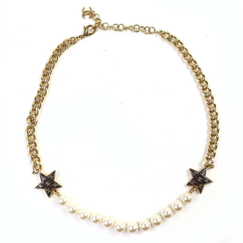 CHANEL Authentic White Pearl Logo Necklace
